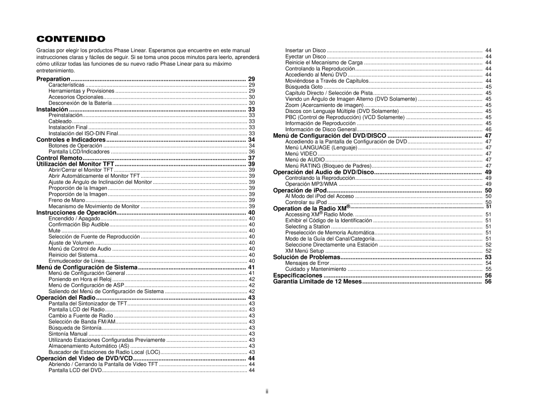 Audiovox UDV7 instruction manual Contenido 