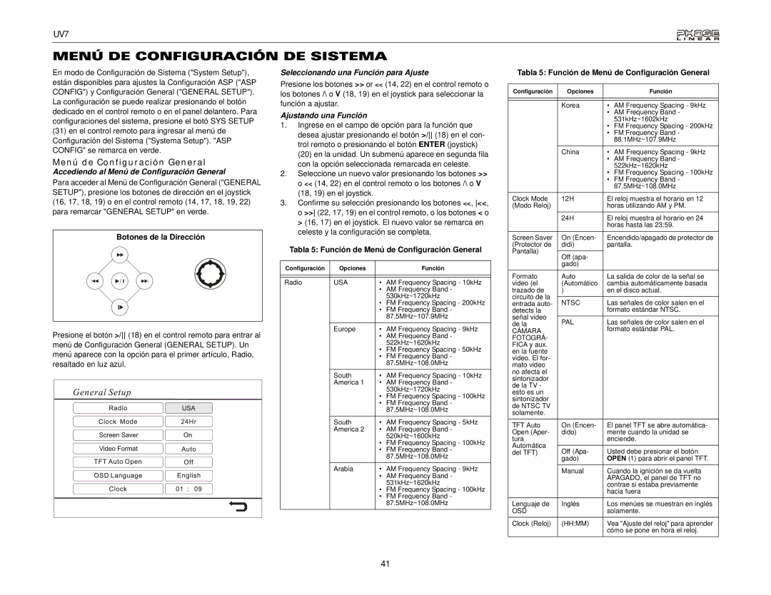 Audiovox UDV7 Menú DE Configuración DE Sistema, Accediendo al Menú de Configuración General, Ajustando una Función 