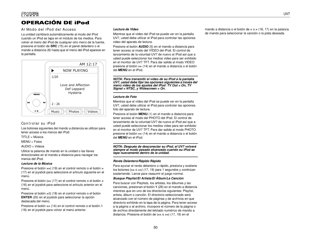 Audiovox UDV7 instruction manual Al Modo del iPod del Acceso, Controlar su iPod 