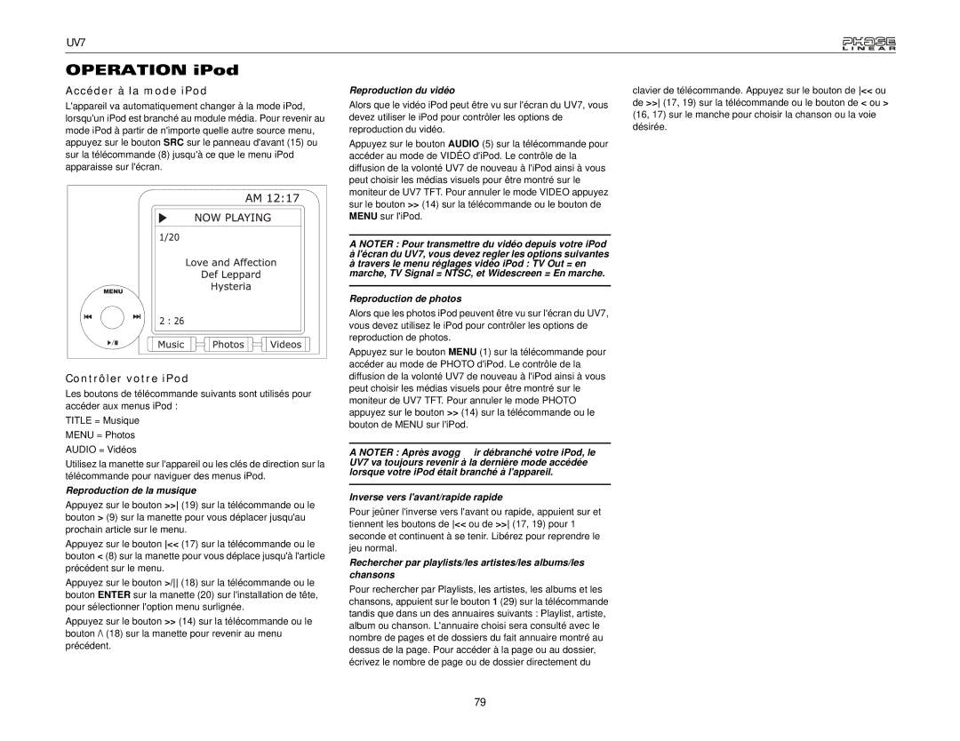 Audiovox UDV7 instruction manual Accéder à la mode iPod, Contrôler votre iPod 