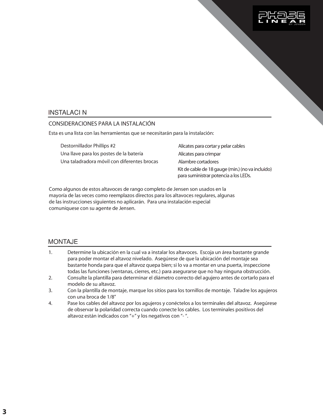 Audiovox ULS369, ULS365 owner manual Montaje, Consideraciones Para LA Instalación 