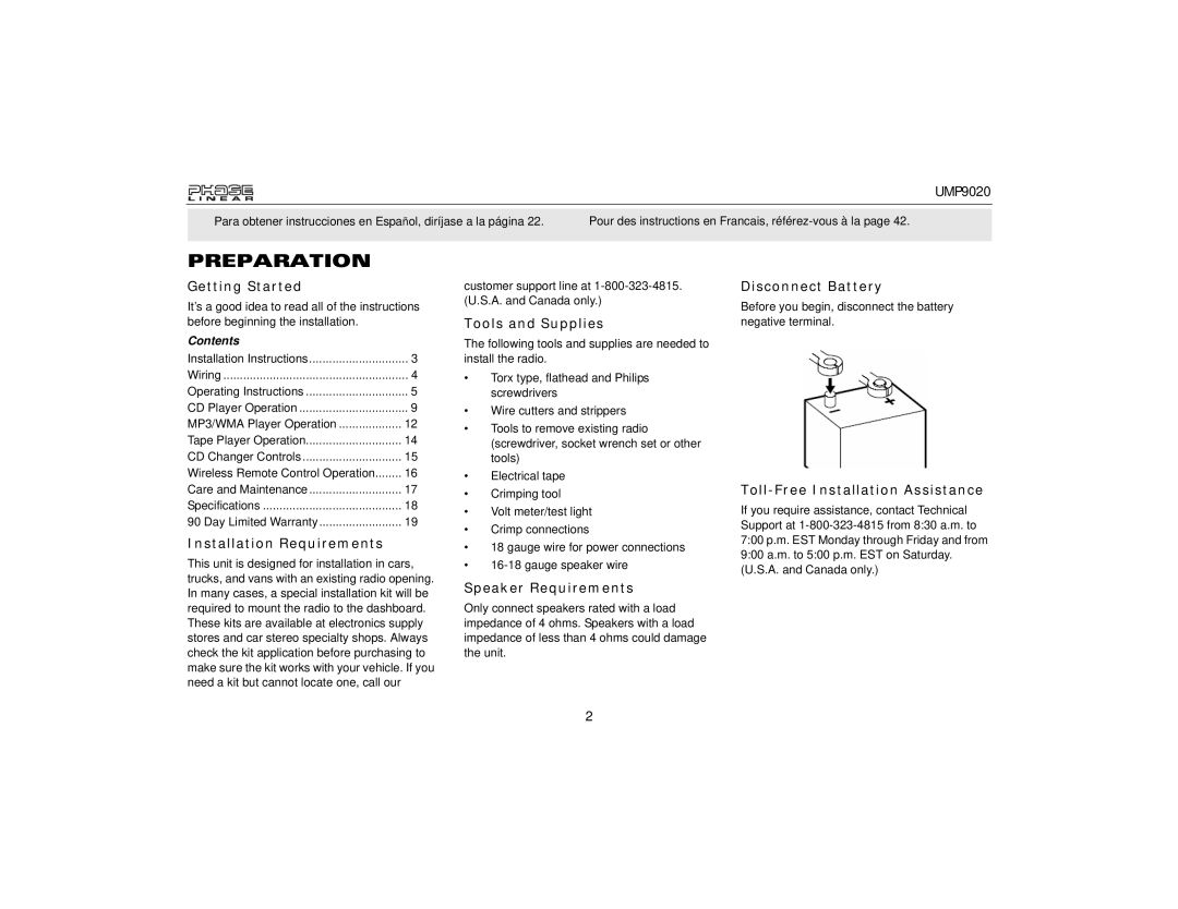 Audiovox UMP9020 owner manual Preparation 