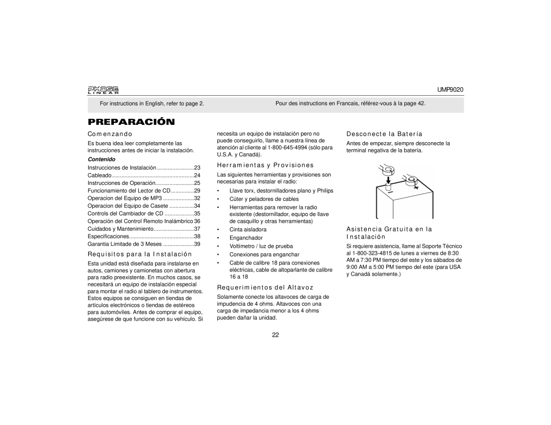 Audiovox UMP9020 owner manual Preparación 