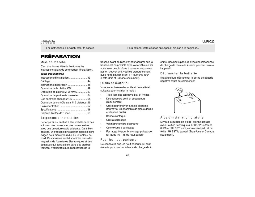 Audiovox UMP9020 owner manual Préparation 