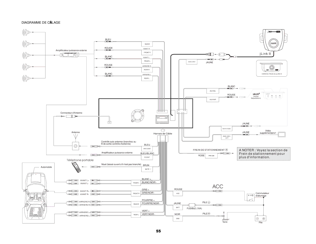 Audiovox UV7I instruction manual Diagramme DE Câblage, Téléphone portable 