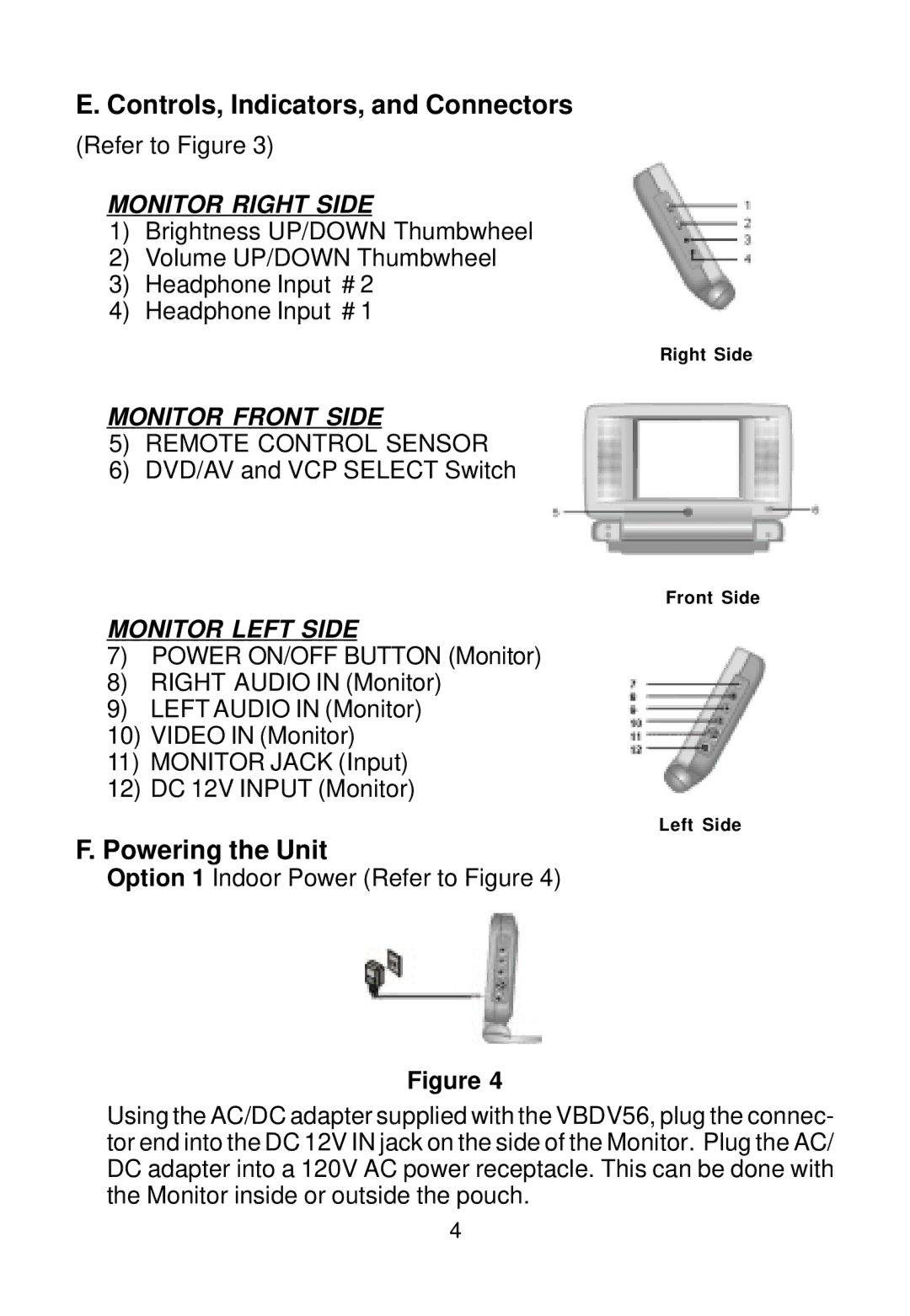 Audiovox VBDV56 owner manual Controls, Indicators, and Connectors, Powering the Unit 