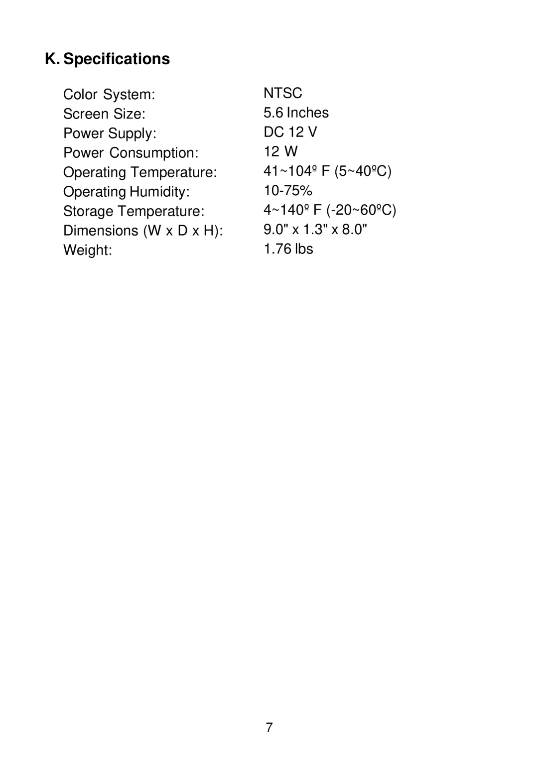 Audiovox VBDV56 owner manual Specifications 