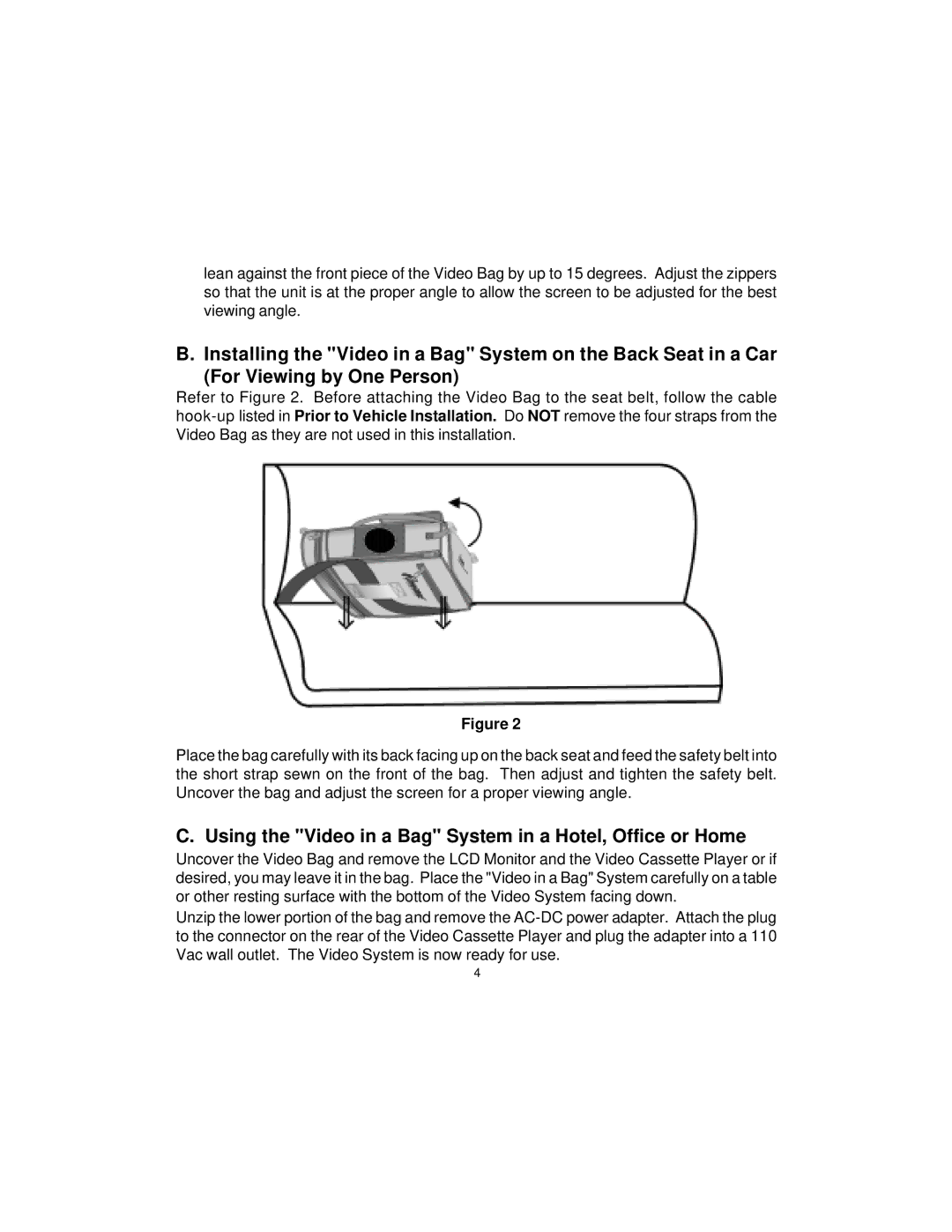 Audiovox VBP1000 manual Using the Video in a Bag System in a Hotel, Office or Home 