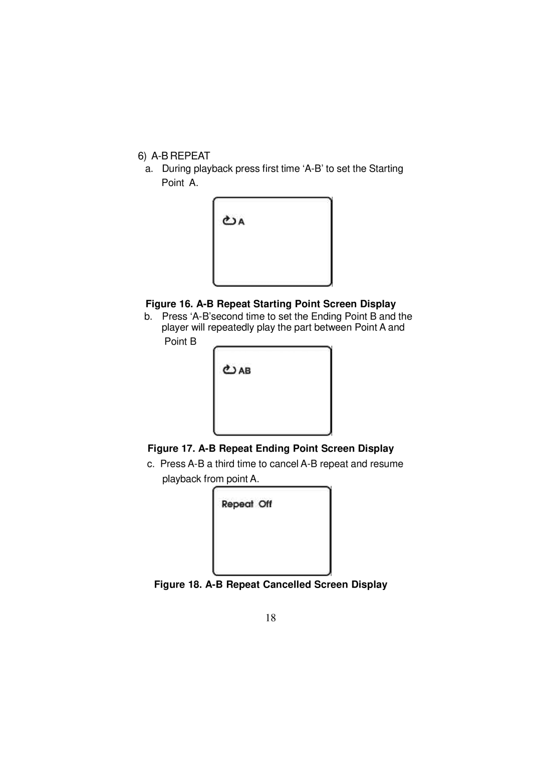 Audiovox VBP3900 manual B Repeat Starting Point Screen Display 