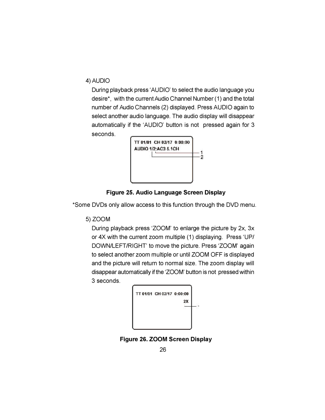 Audiovox VBP4000 owner manual Audio, Zoom 