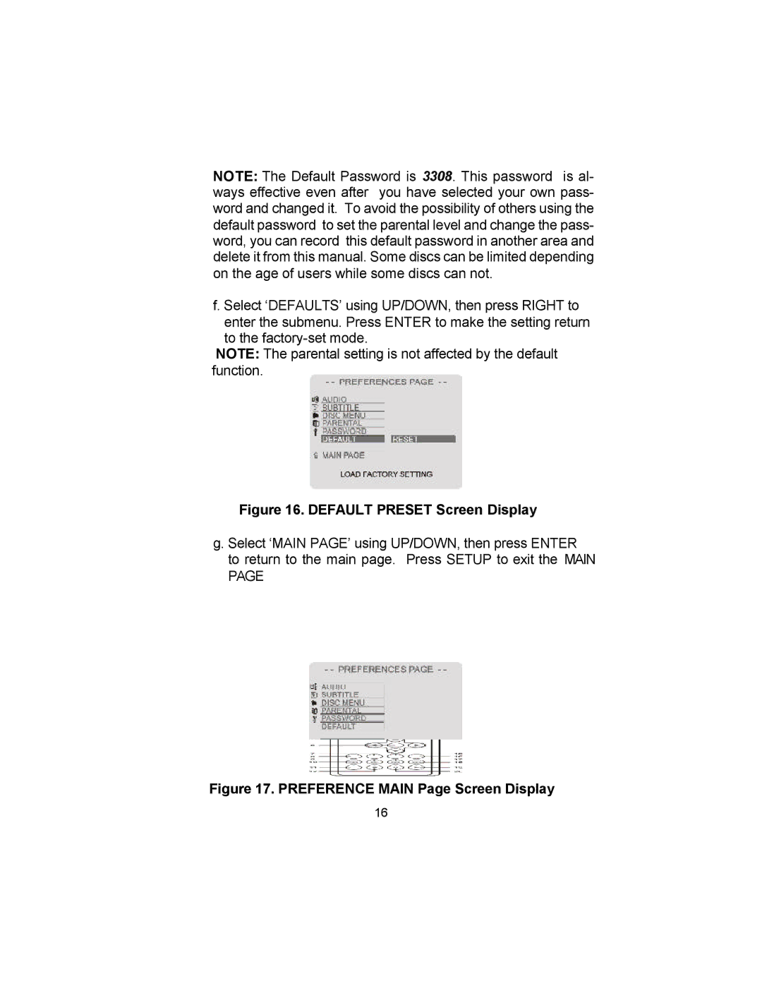 Audiovox VBP50 manual Default Preset Screen Display 