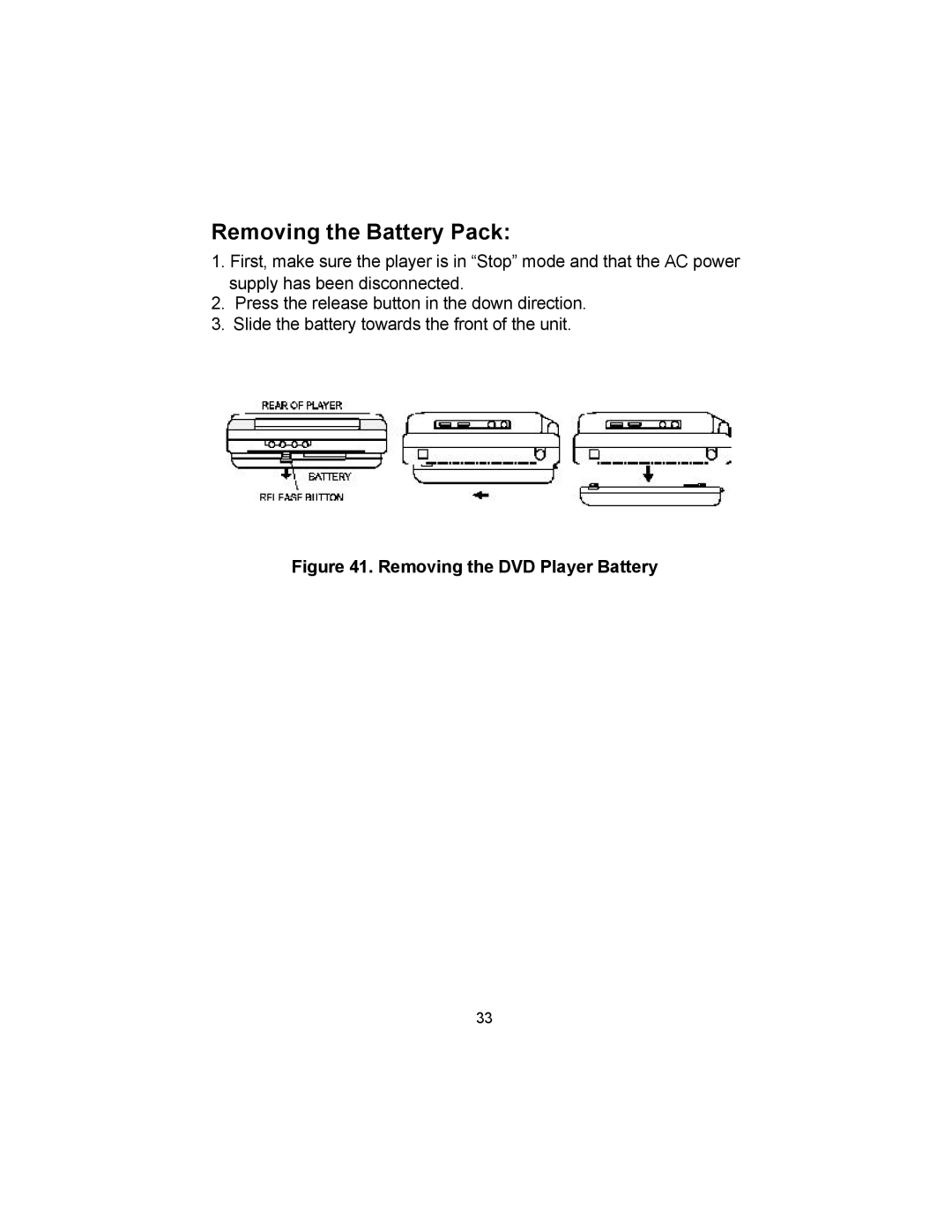 Audiovox VBP50 manual Removing the Battery Pack 