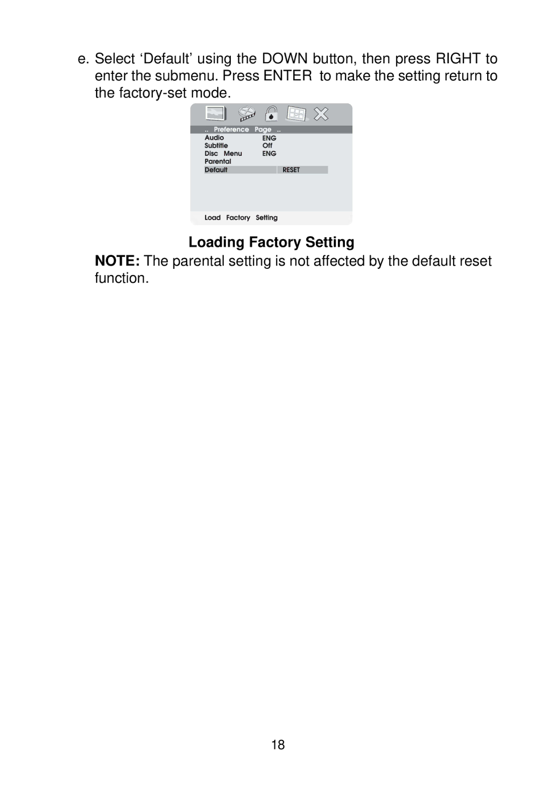 Audiovox VBP500 manual Loading Factory Setting 