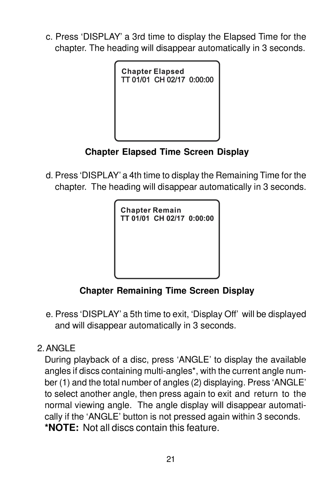 Audiovox VBP500 manual Chapter Elapsed Time Screen Display, Chapter Remaining Time Screen Display 