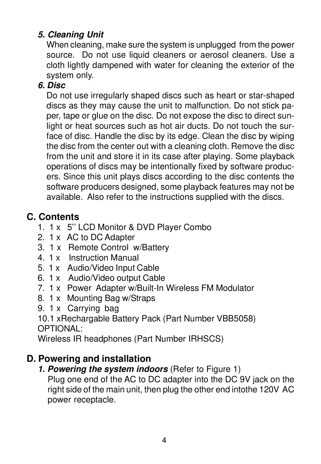 Audiovox VBP500 manual Contents, Powering and installation 