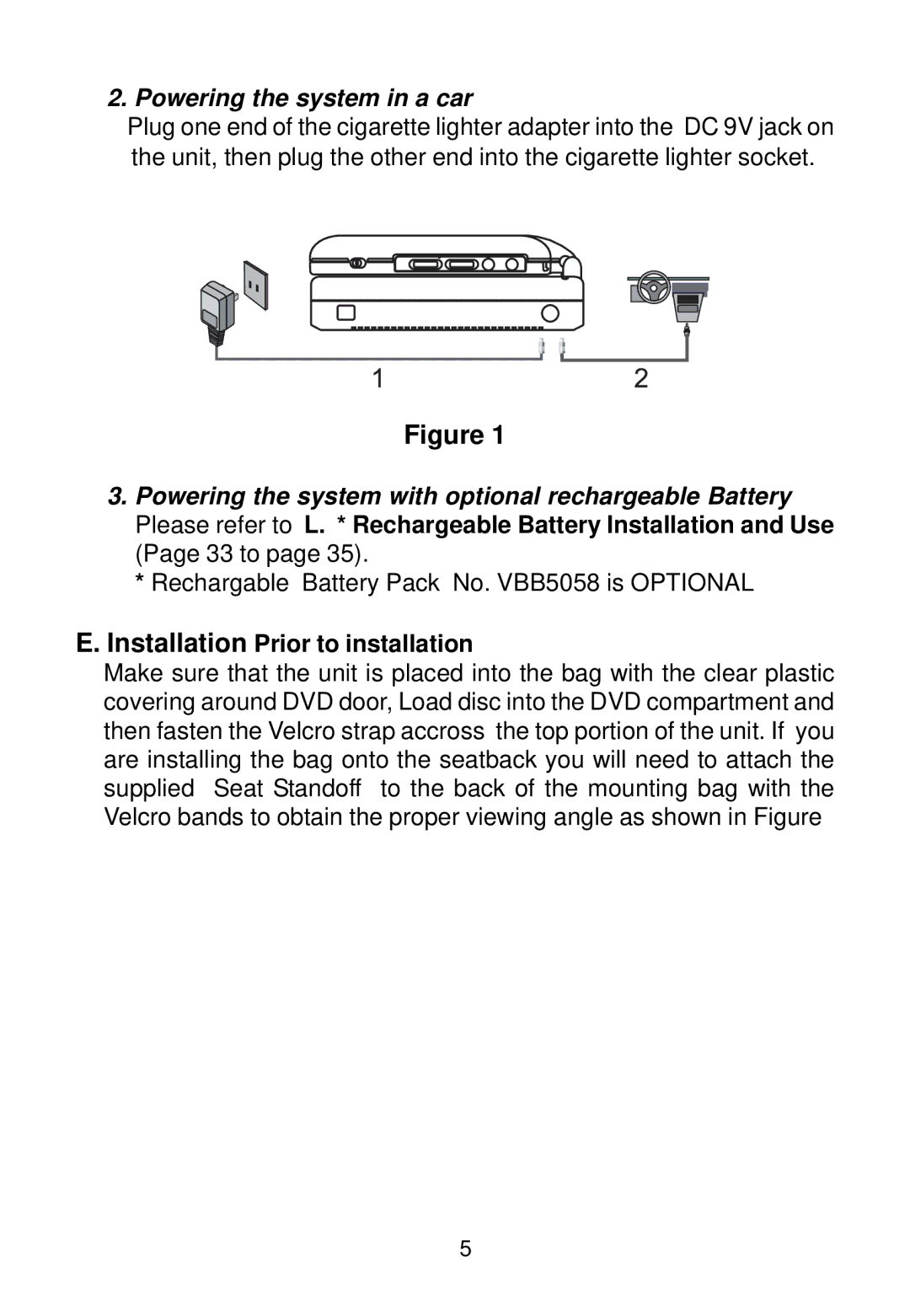 Audiovox VBP500 manual Powering the system in a car, Installation Prior to installation 