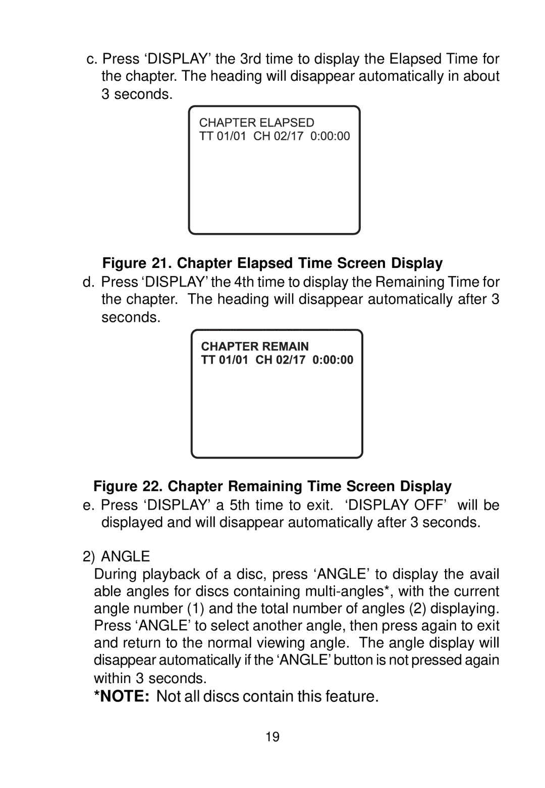 Audiovox VBP58 manual Chapter Elapsed Time Screen Display 