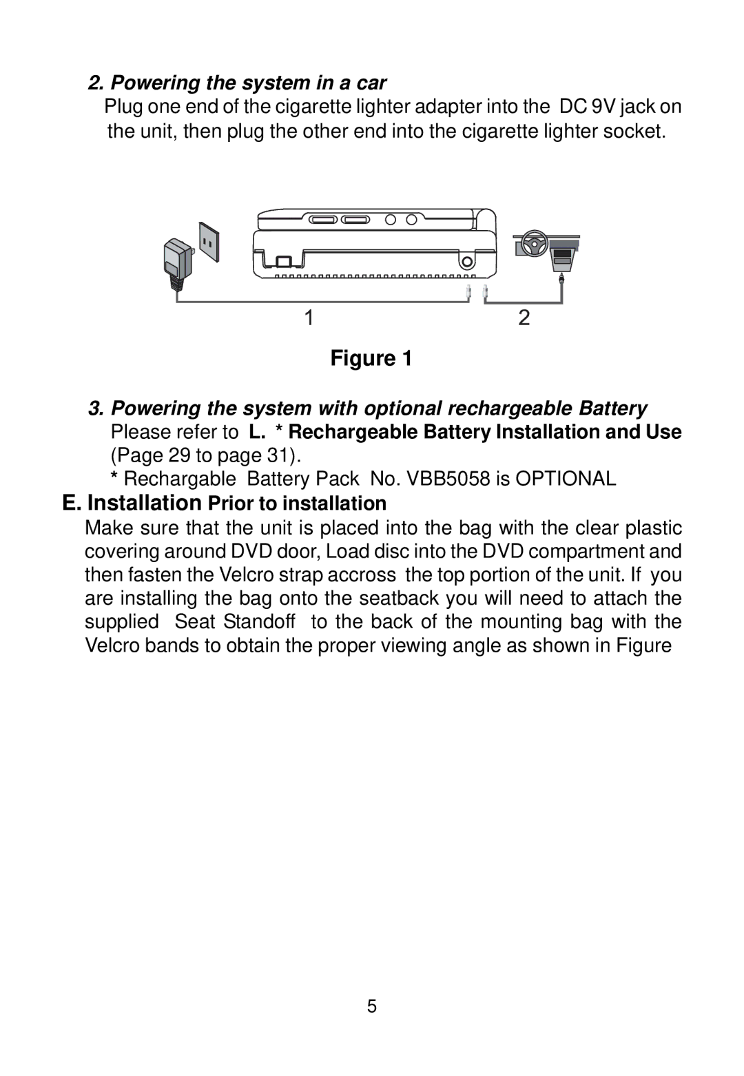 Audiovox VBP58 manual Powering the system in a car, Installation Prior to installation 