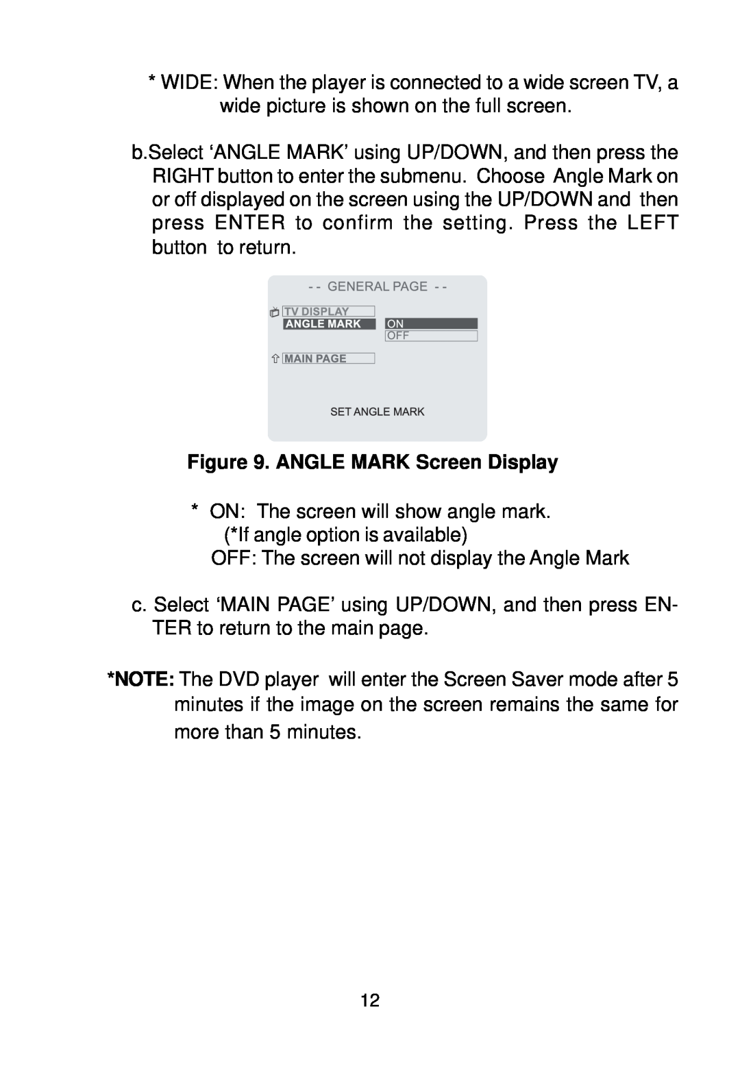 Audiovox VBP58 manual ANGLE MARK Screen Display 