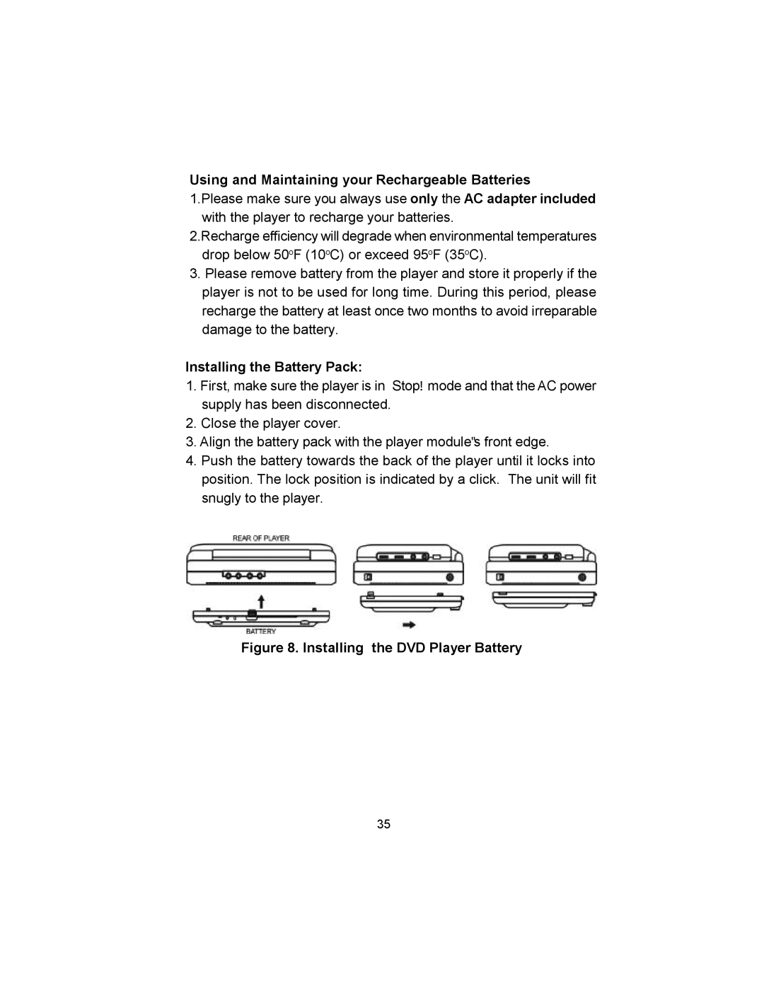 Audiovox VBP620 manual Using and Maintaining your Rechargeable Batteries, Installing the Battery Pack 