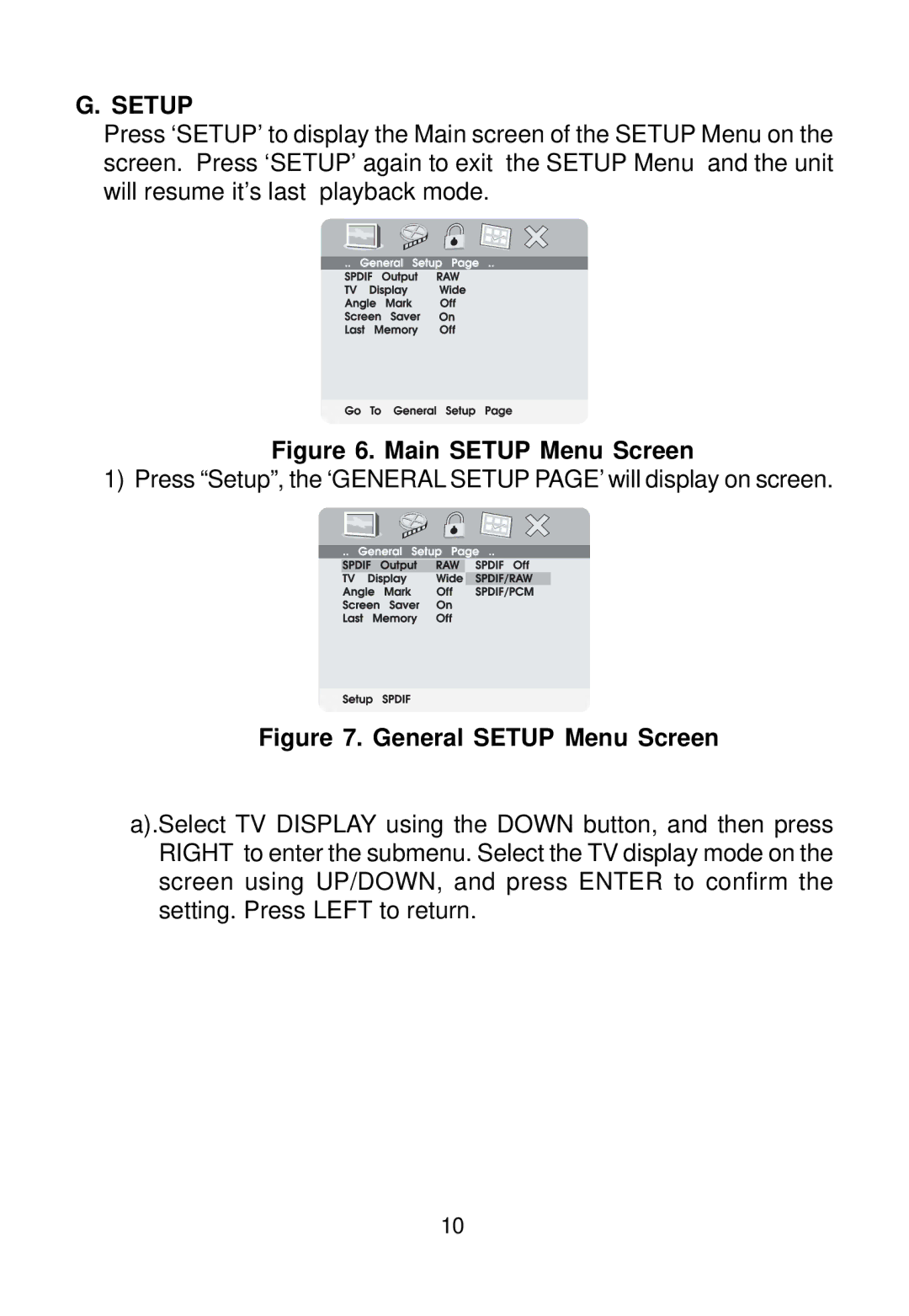 Audiovox VBP70 manual Main Setup Menu Screen 