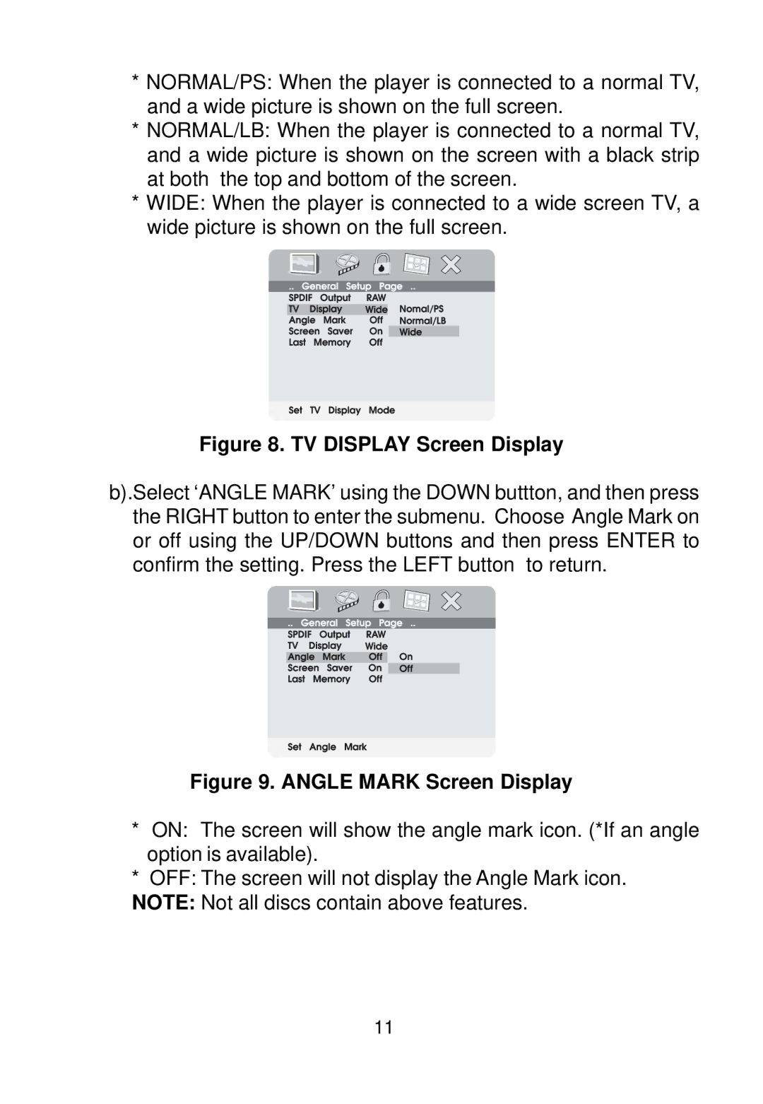 Audiovox VBP70 manual TV Display Screen Display 