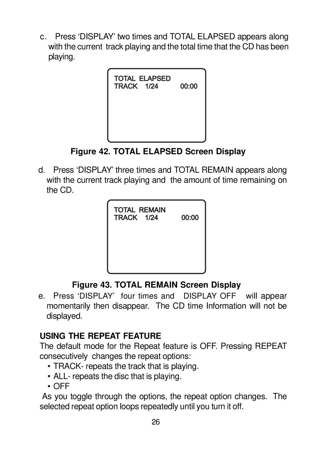 Audiovox VBP70 manual Using the Repeat Feature, Off 