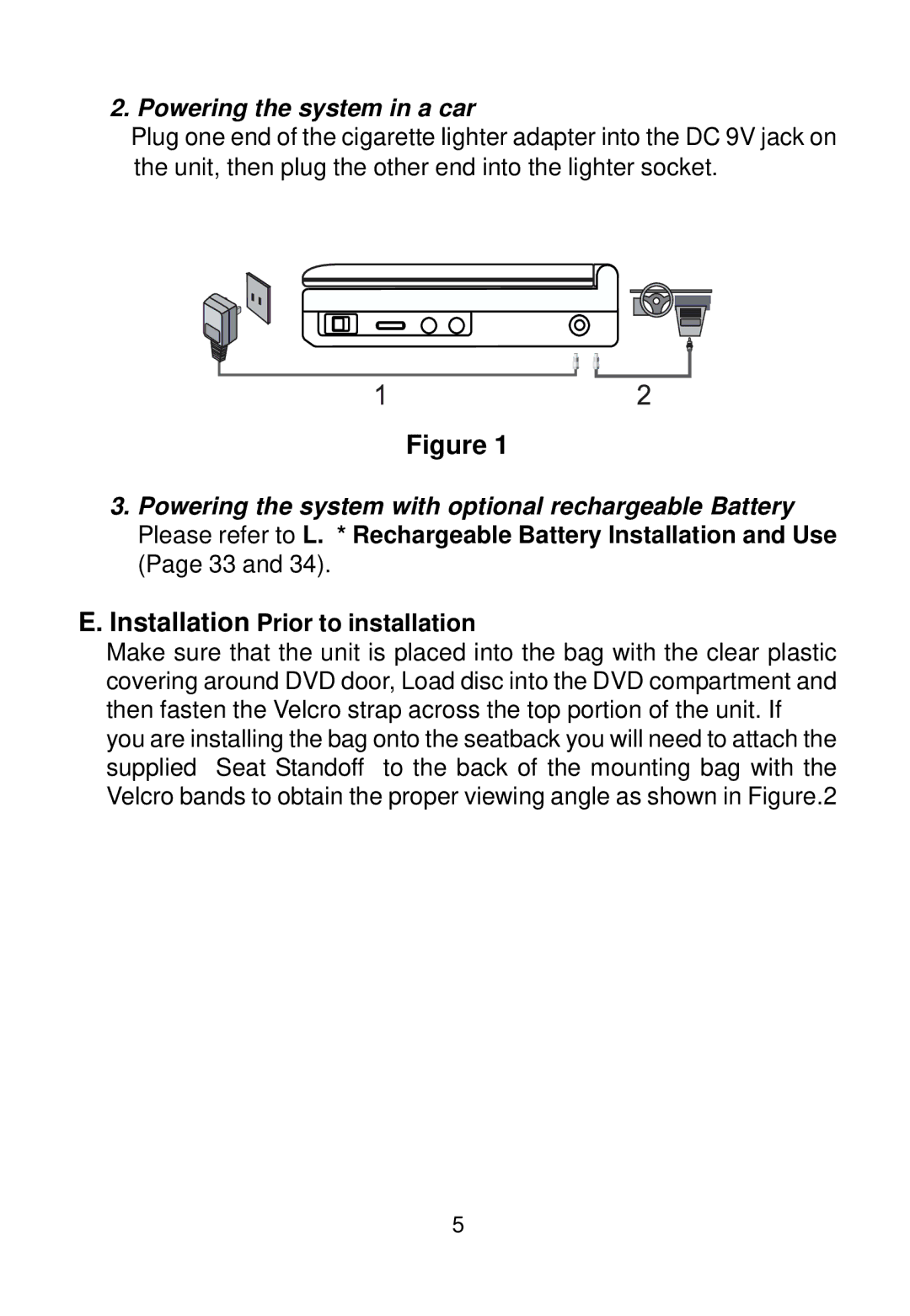 Audiovox VBP70 manual Powering the system in a car 