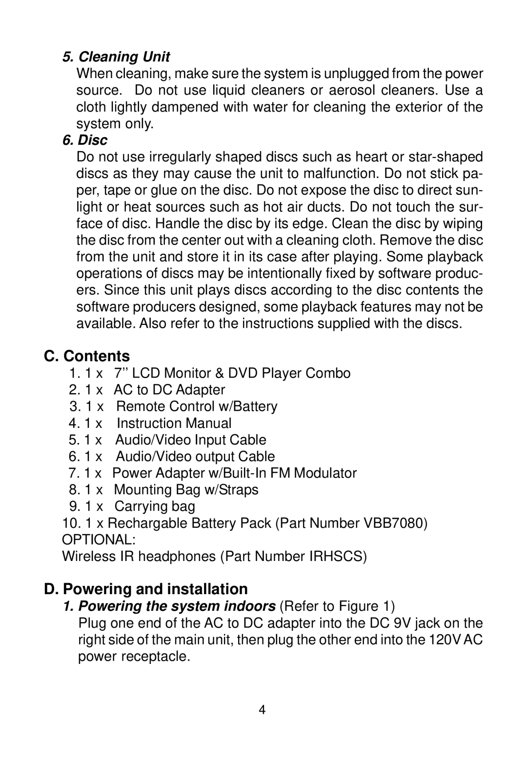 Audiovox VBP700 manual Contents, Powering and installation 