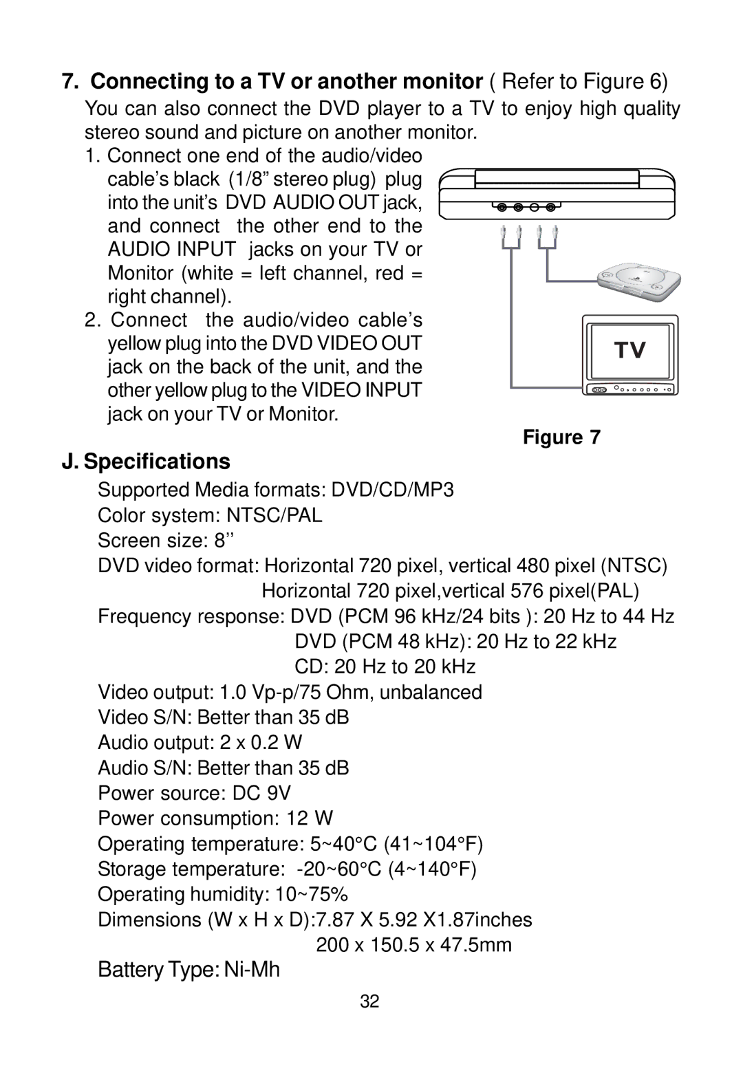 Audiovox VBP800 manual Specifications 