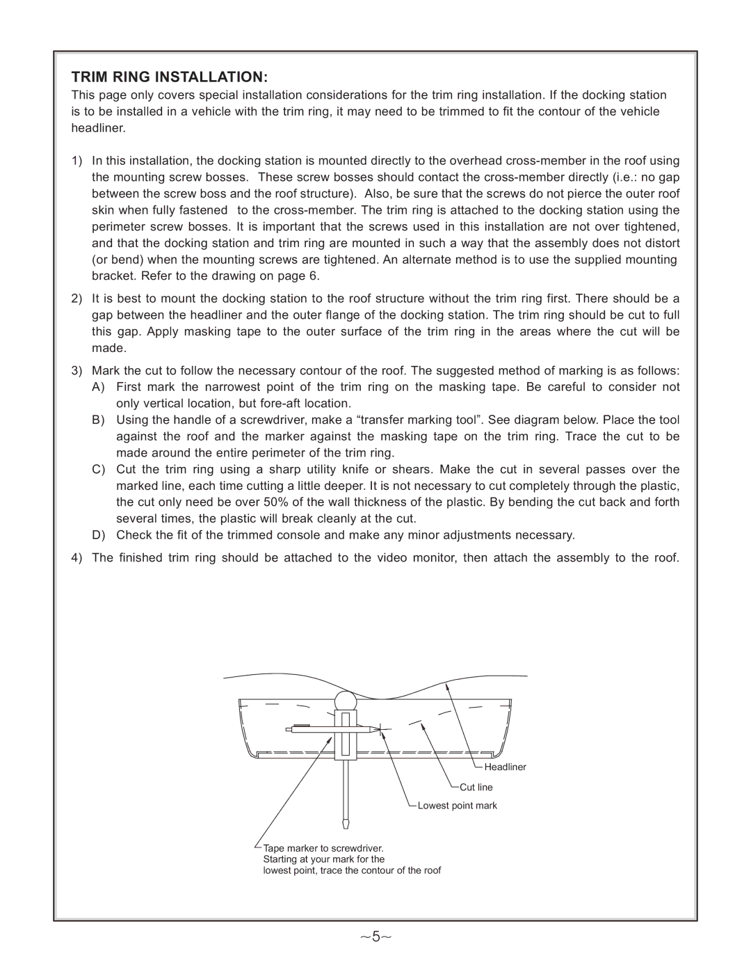 Audiovox VDS102T manual Trim Ring Installation, ~5~ 