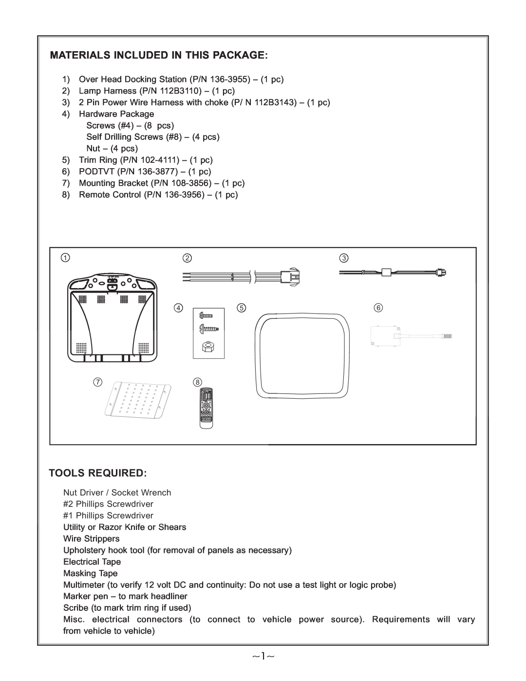 Audiovox VDS102T manual Materials Included In This Package, Tools Required 