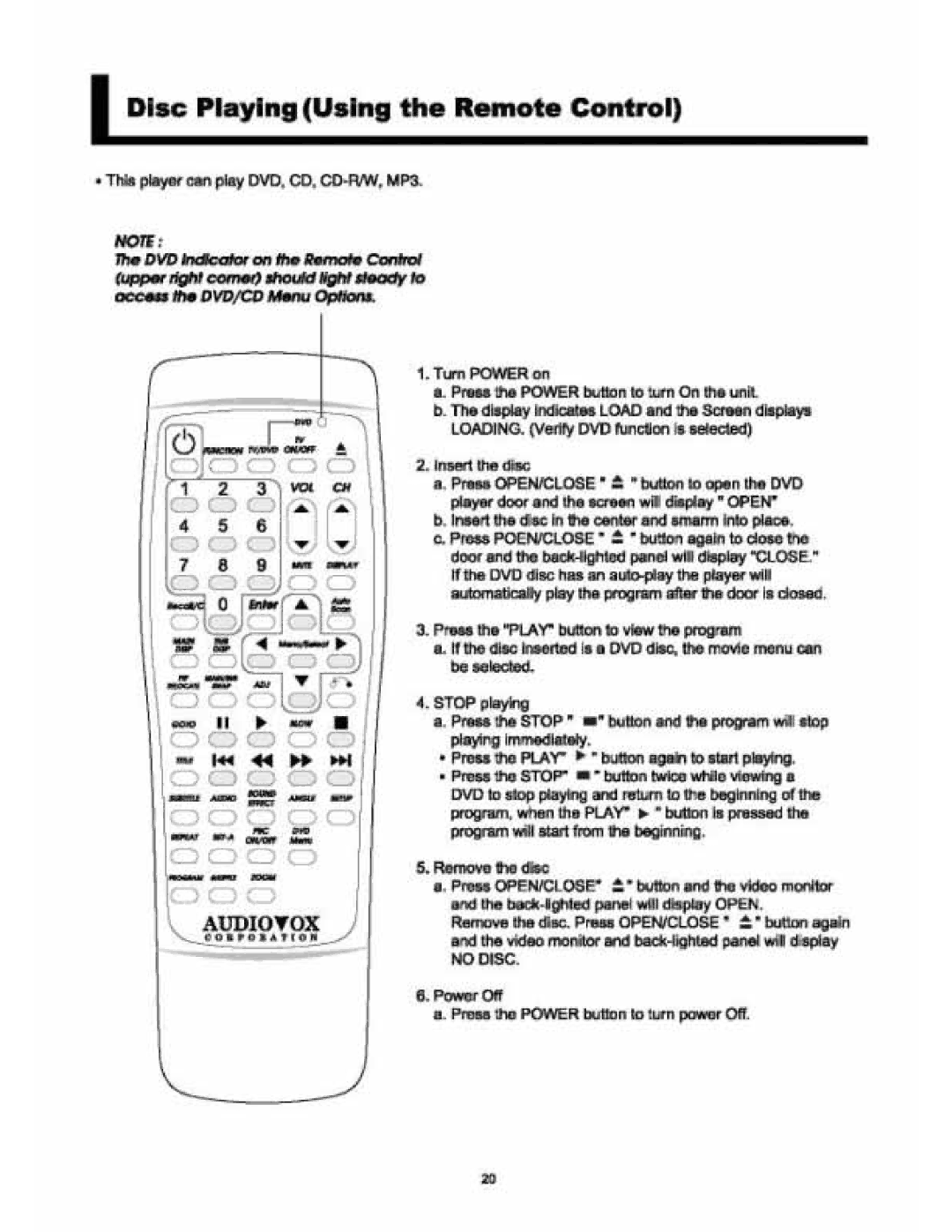 Audiovox VE 1510DV manual 