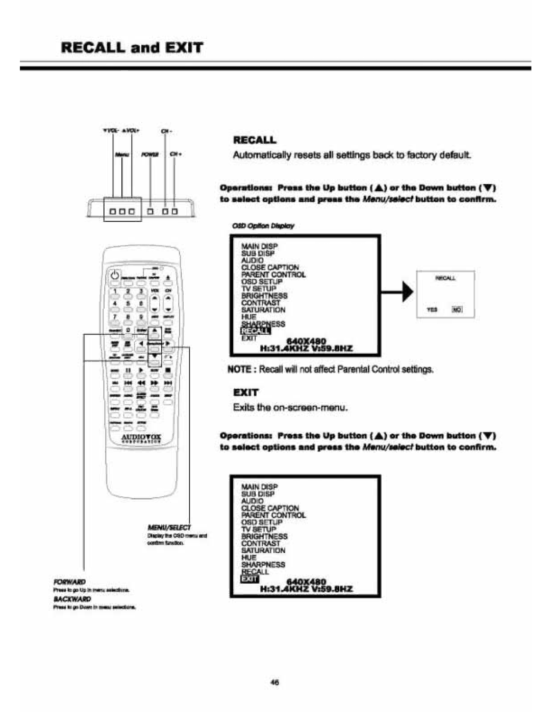 Audiovox VE 1510DV manual 