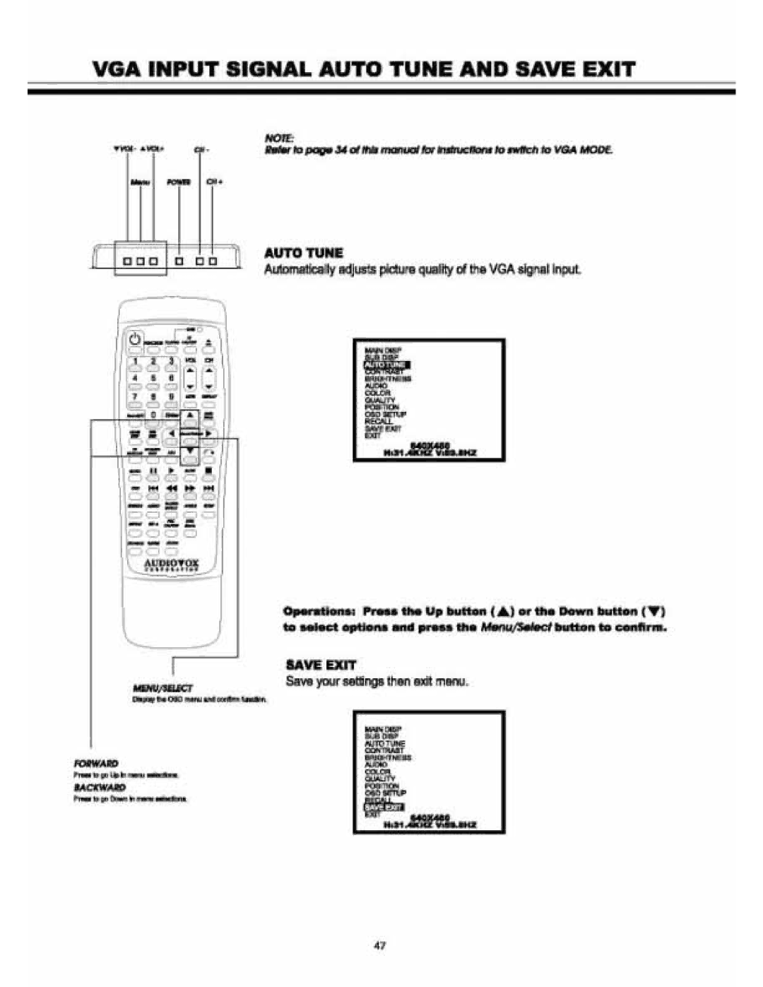 Audiovox VE 1510DV manual 