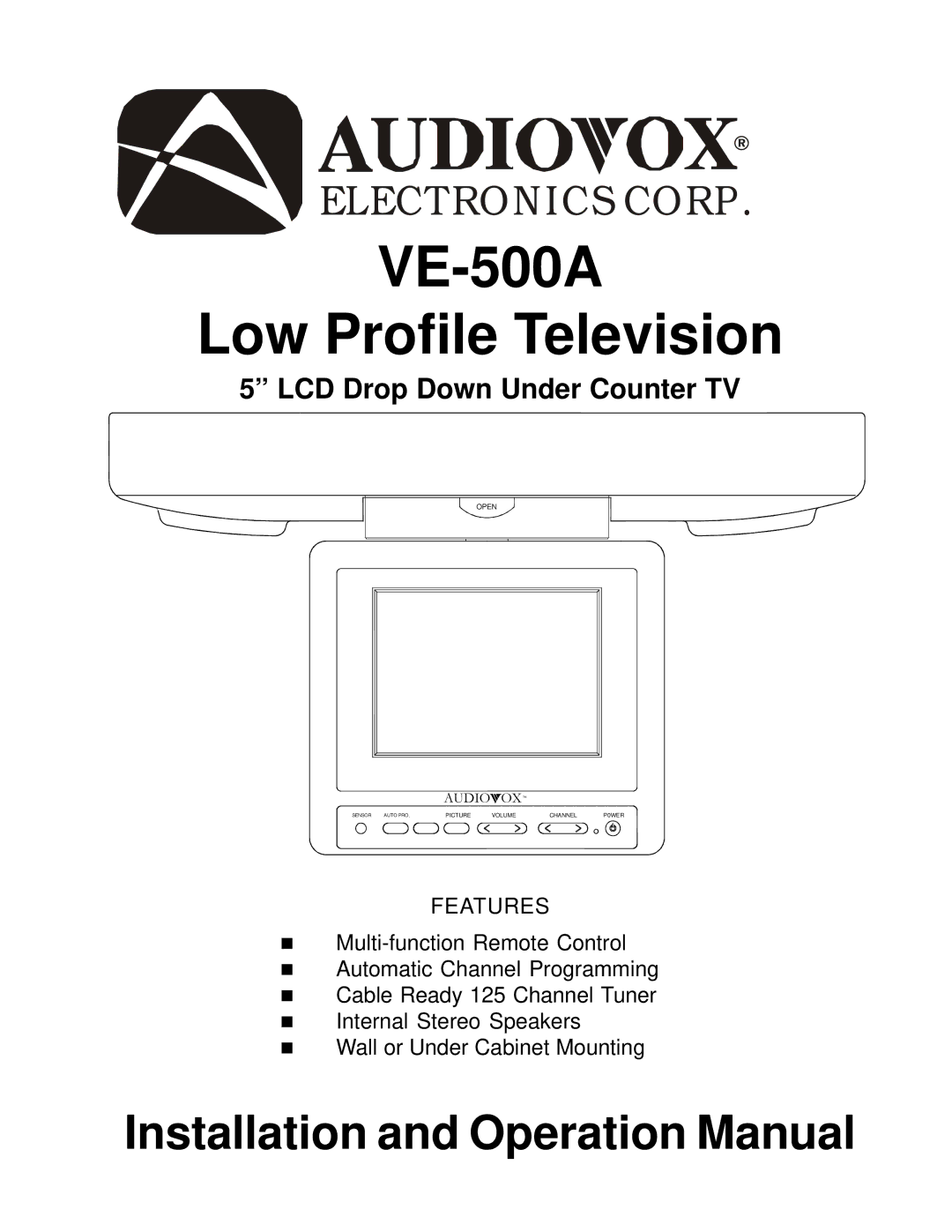 Audiovox operation manual VE-500A Low Profile Television 