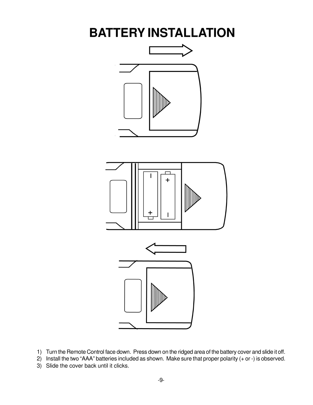 Audiovox VE-500A operation manual Battery Installation 