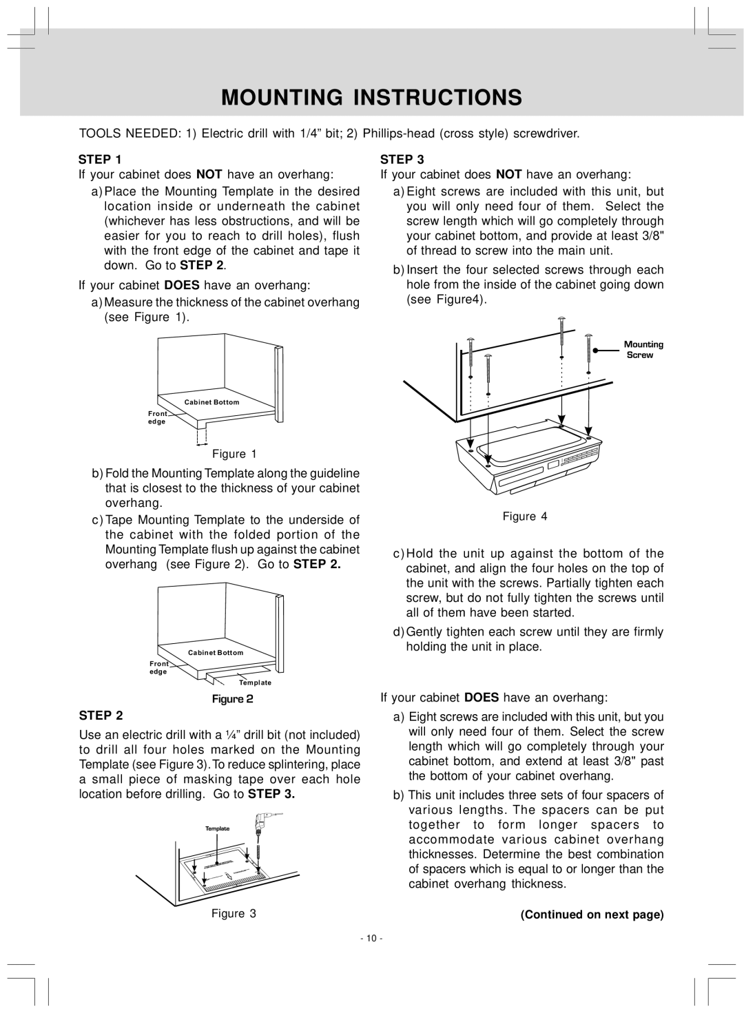 Audiovox VE 927 manual Mounting Instructions, Step 