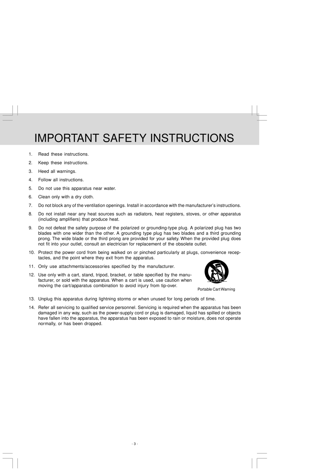 Audiovox VE 927 manual Important Safety Instructions 