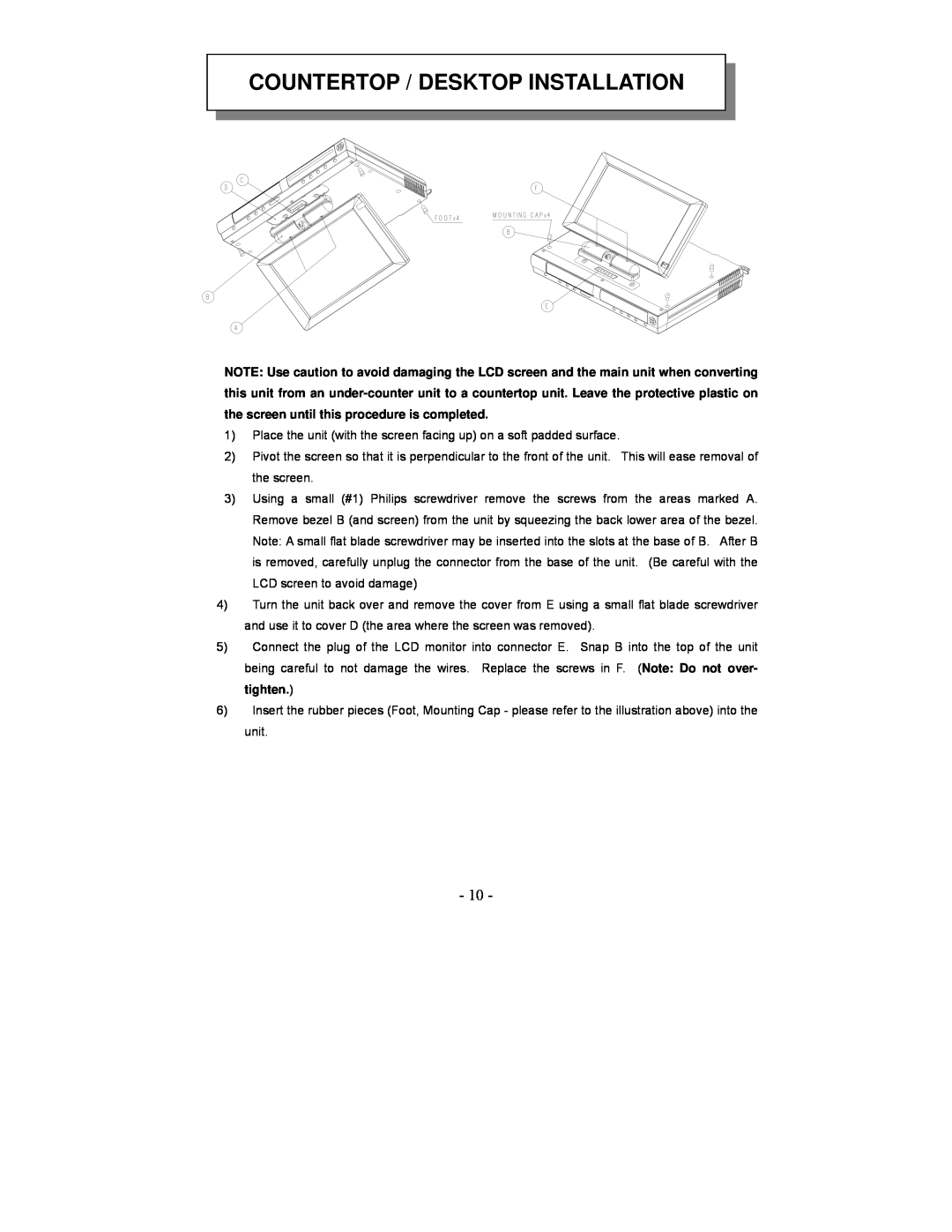 Audiovox VE1020 manual Countertop / Desktop Installation 