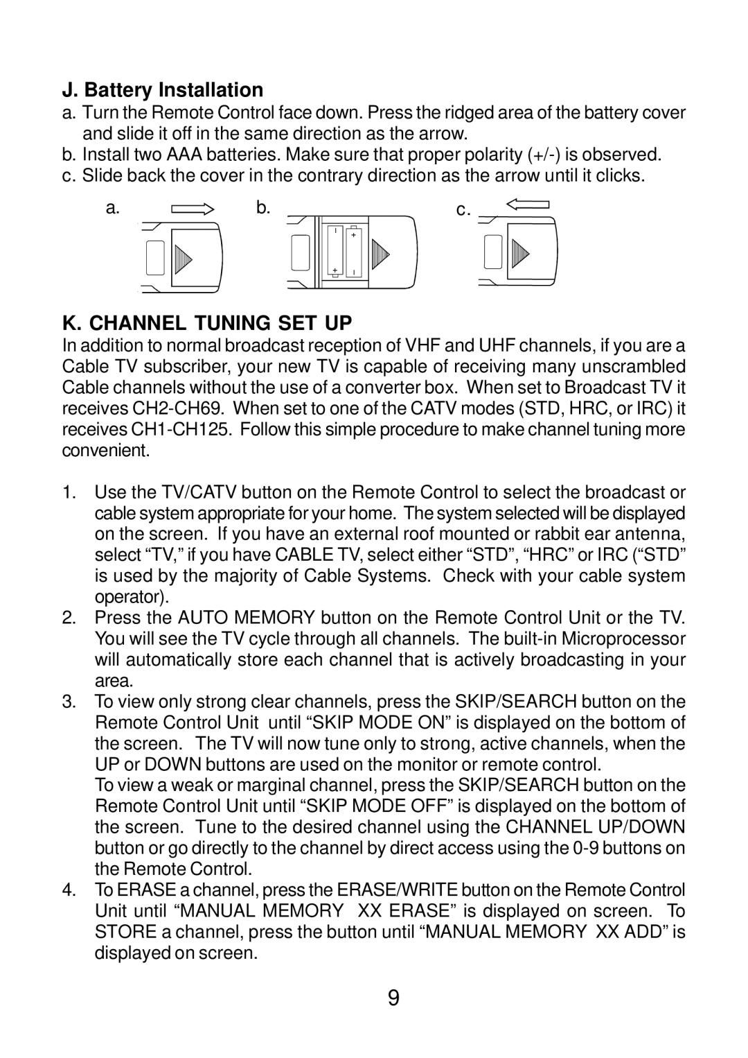 Audiovox VE560 operation manual Battery Installation, Channel Tuning SET UP 