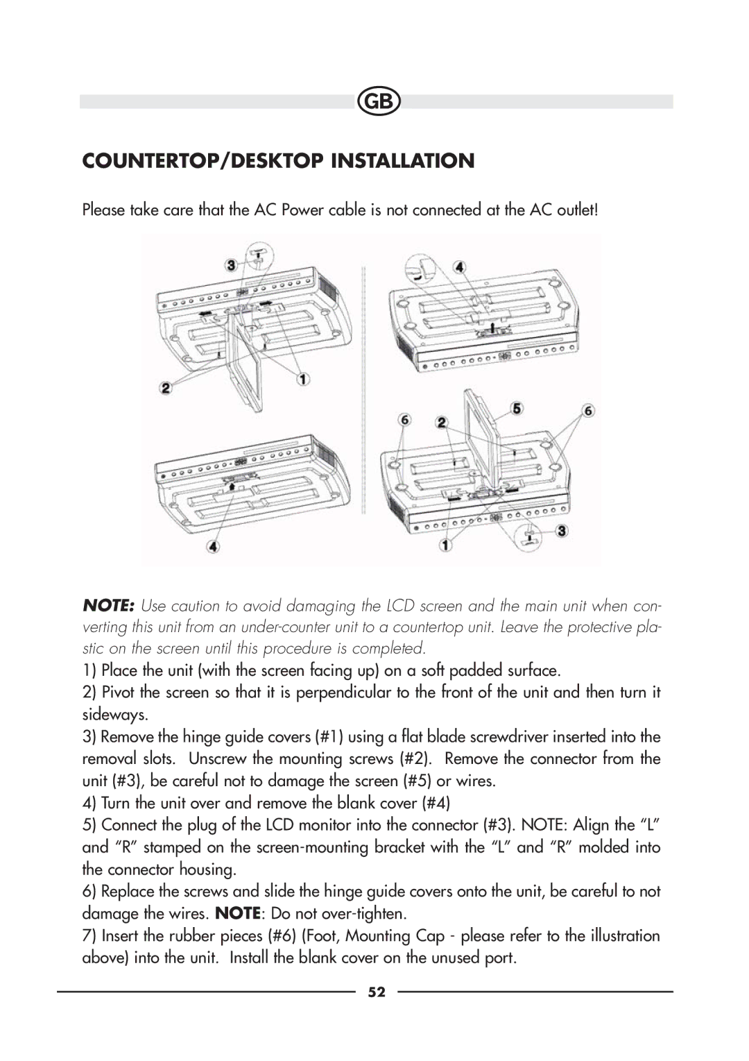 Audiovox VE720E, VE920E owner manual COUNTERTOP/DESKTOP Installation 