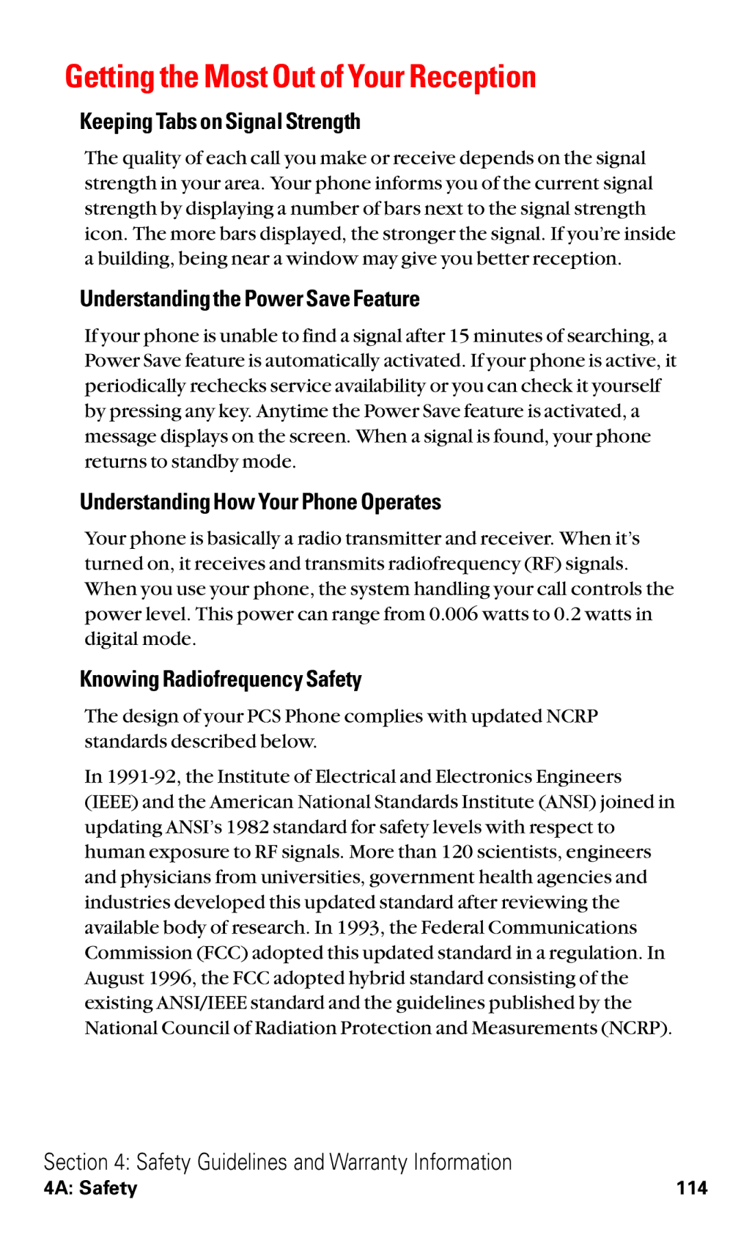 Audiovox VI600 Getting the Most Out of Your Reception, Keeping Tabs on Signal Strength, Knowing Radiofrequency Safety 