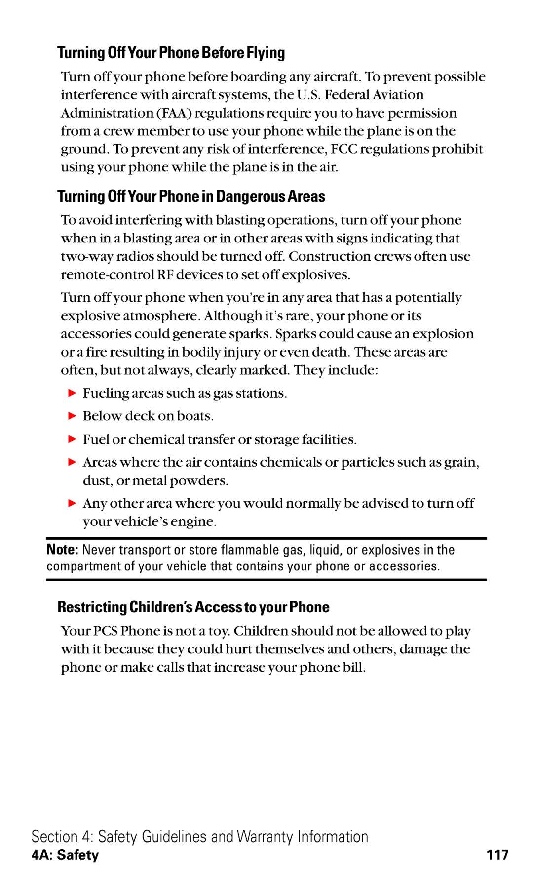 Audiovox VI600 manual Turning Off Your Phone Before Flying, Turning Off Your Phone in Dangerous Areas 