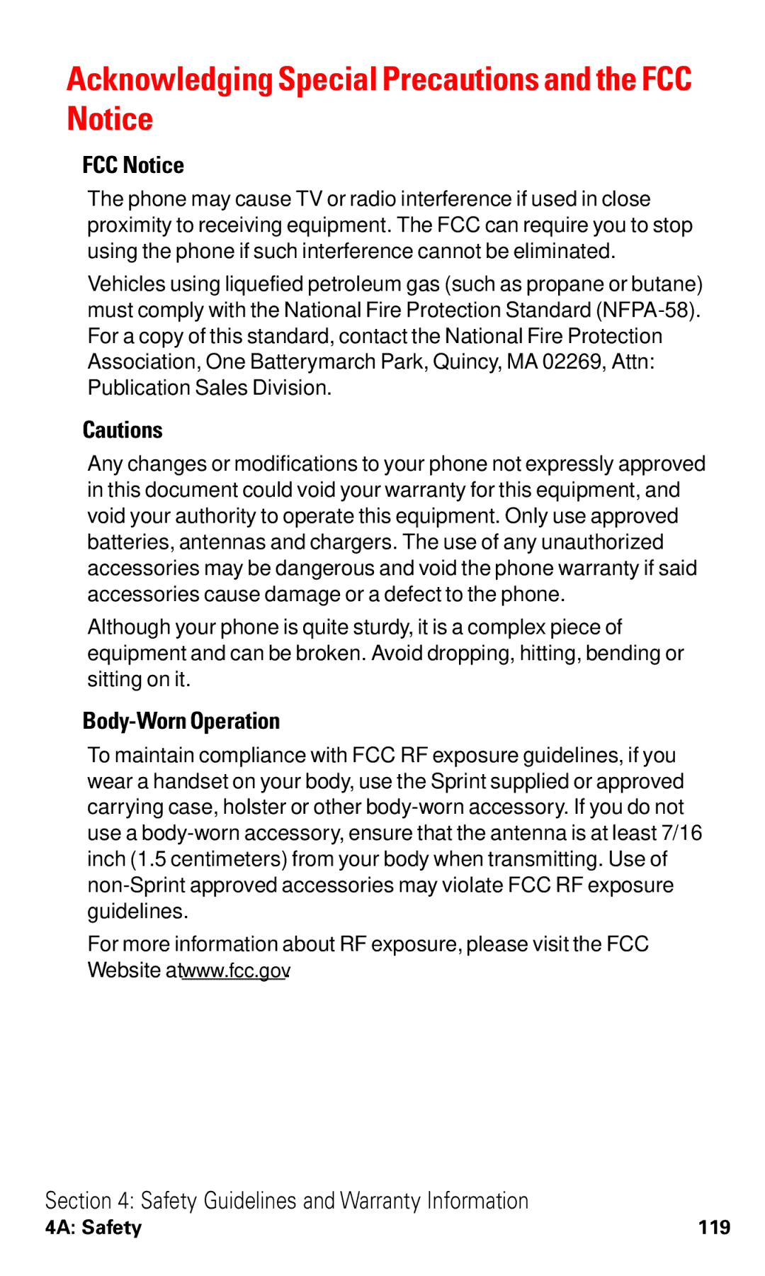 Audiovox VI600 manual Acknowledging Special Precautions and the FCC Notice, Body-Worn Operation 