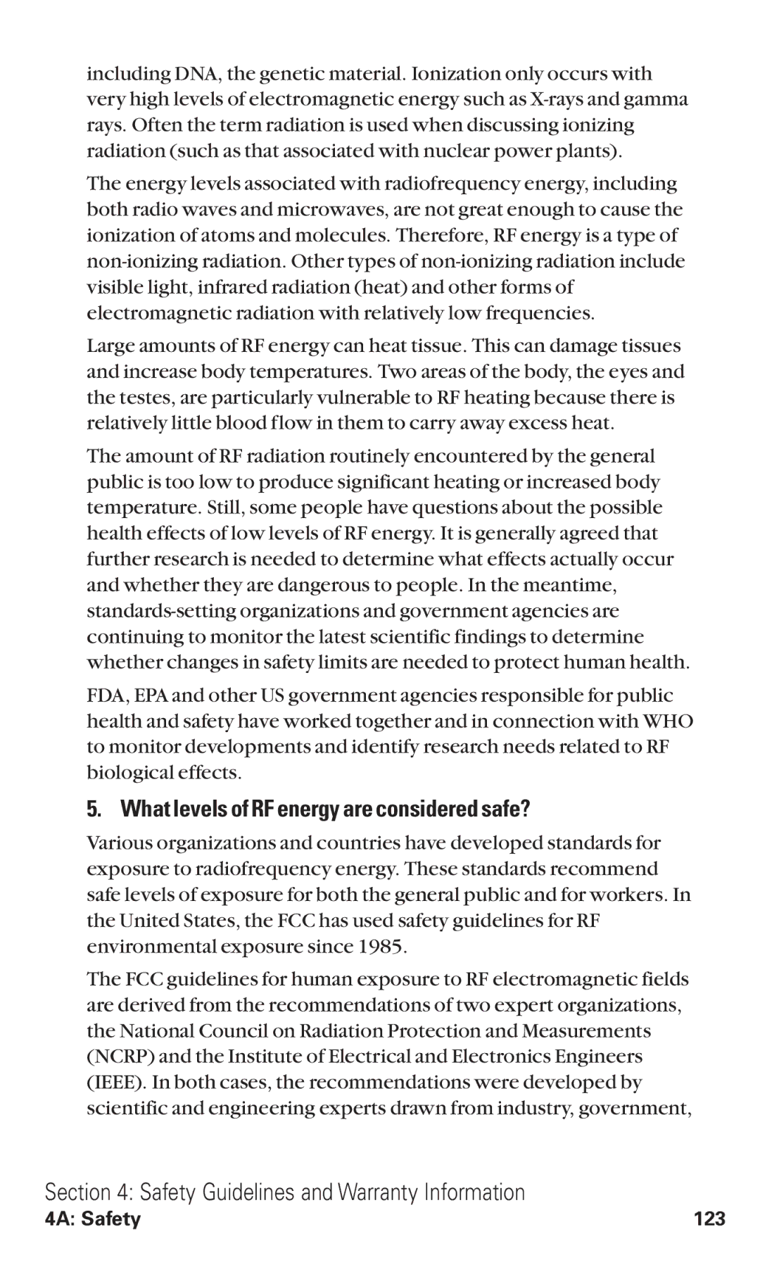 Audiovox VI600 manual What levels of RF energy are considered safe? 