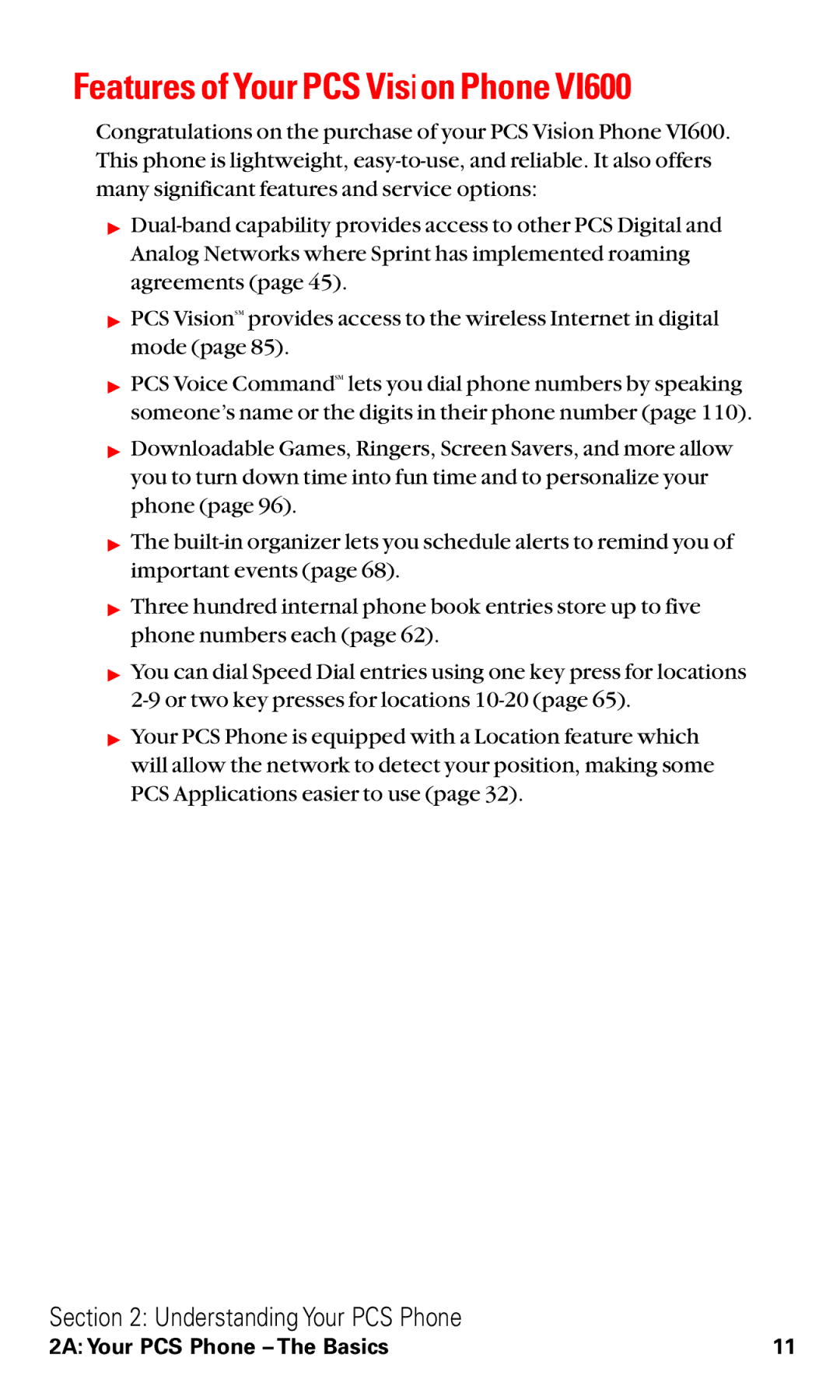 Audiovox VI600 manual Features of Your PCS Vision Phone 