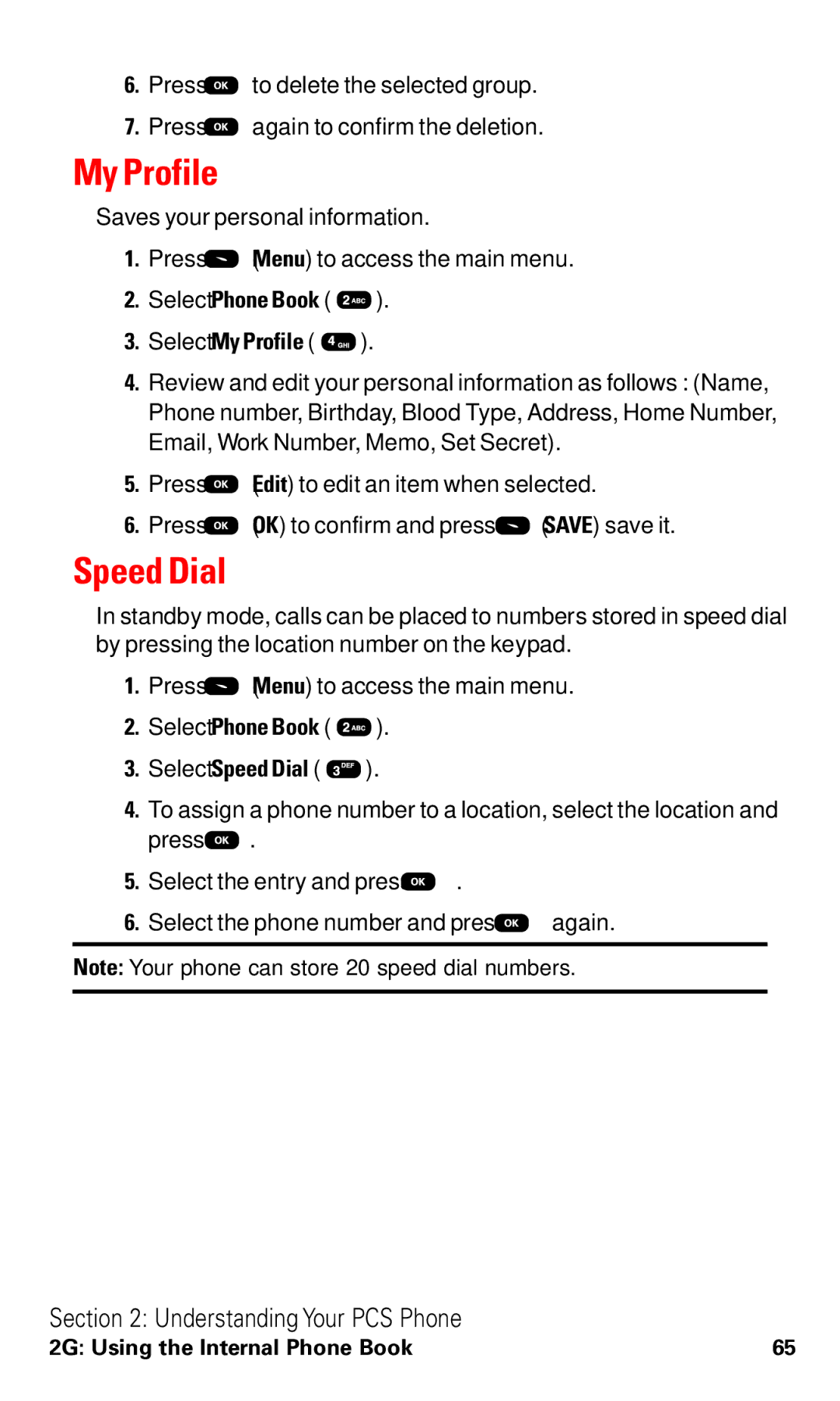 Audiovox VI600 manual My Profile, Speed Dial 