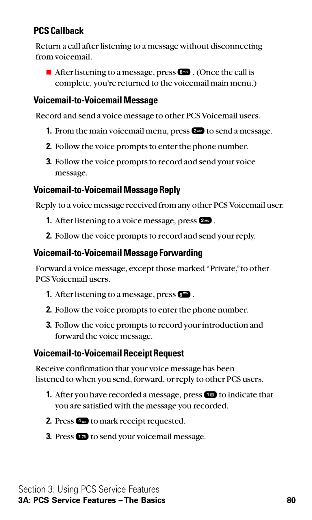 Audiovox VI600 manual PCS Callback, Voicemail-to-Voicemail Message Reply, Voicemail-to-Voicemail Message Forwarding 