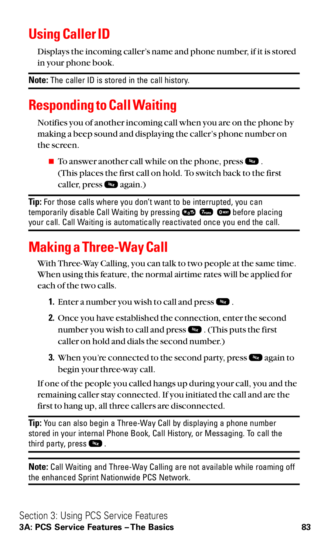 Audiovox VI600 manual Using Caller ID, Responding to Call Waiting, Making a Three-Way Call 